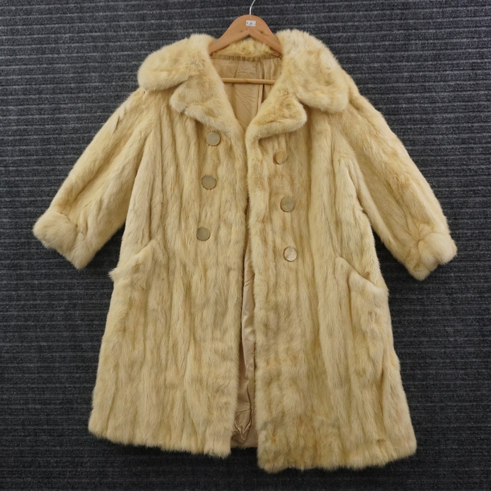 Vintage Mink Fur Coat Womens Medium Cream Double Breasted Mid Length Plush